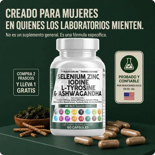 ThyroDefend - Controla la hormona de la Tiroides, mantén un peso estable y aumenta tus niveles de energía (60 CÁPSULAS)