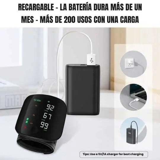 Tensiómetro Digital de muñeca con voz, recargable