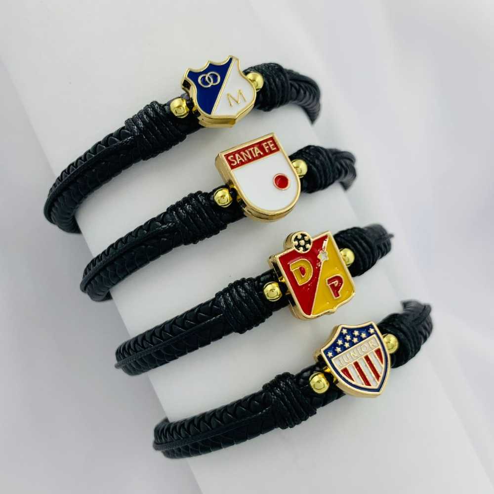 Pulsera de Equipos de Fútbol en Cuero y Oro Laminado