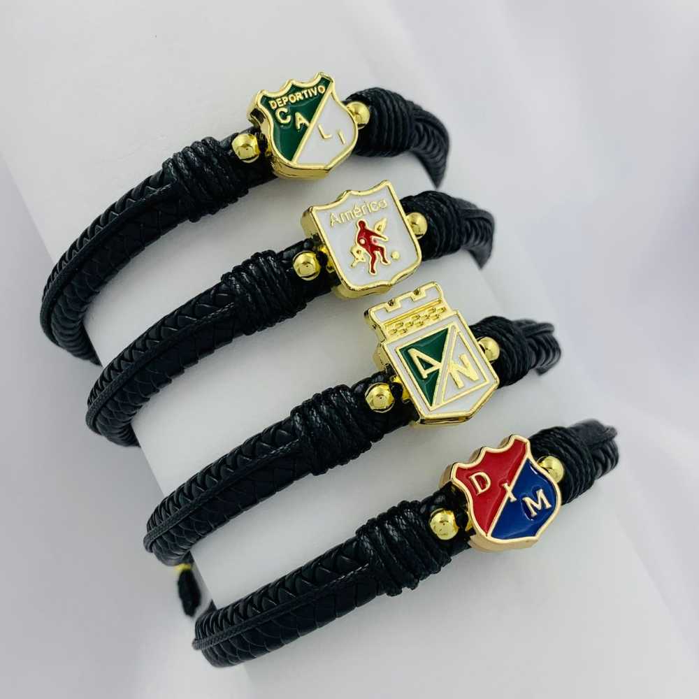 Pulsera de Equipos de Fútbol en Cuero y Oro Laminado