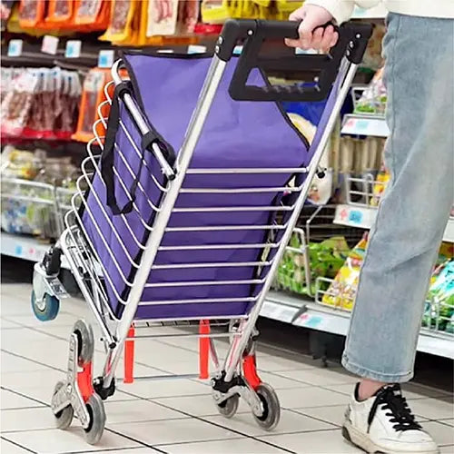 Transporta tus compras por escaleras en minutos y menos esfuerzo, usando su sistema de ruedas giratorias diseñado para avanzar escalón por escalón sin complicaciones.
