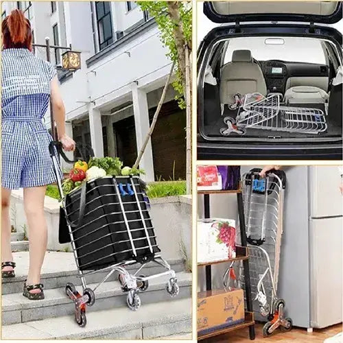 Transporta tus compras por escaleras en minutos y menos esfuerzo, usando su sistema de ruedas giratorias diseñado para avanzar escalón por escalón sin complicaciones.