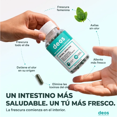 Controla el mal olor corporal con una fórmula de clorofilina de acción interna, sin cremas, sin sprays y con una rutina tan simple como tomar 1 cápsula diaria.