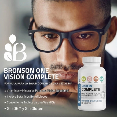 Bronson ONE Daily Vision - Evita cataratas, glaucoma o visión borrosa con 12 vitaminas y minerales más extractos botánicos seleccionados, sin rutinas complicadas: solo 1 tableta diaria.