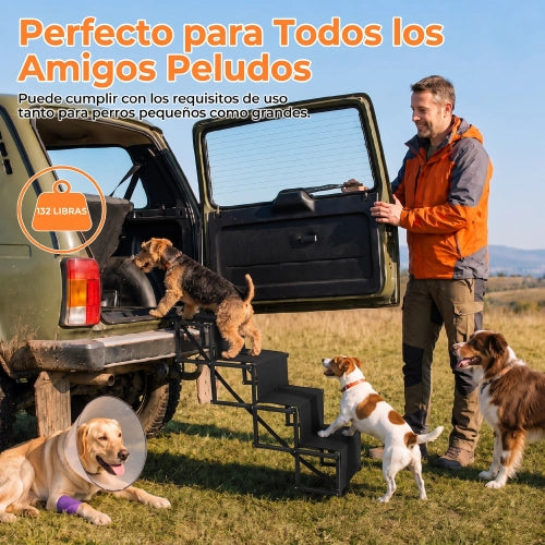Evita que tu perro tenga que saltar para subir al carro, la cama o el sofá: despliega en segundos y dale una subida más fácil y estable con sus 4 escalones reforzados.