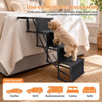Evita que tu perro tenga que saltar para subir al carro, la cama o el sofá: despliega en segundos y dale una subida más fácil y estable con sus 4 escalones reforzados.
