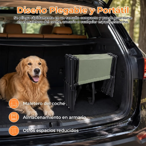 Evita que tu perro tenga que saltar para subir al carro, la cama o el sofá: despliega en segundos y dale una subida más fácil y estable con sus 4 escalones reforzados.