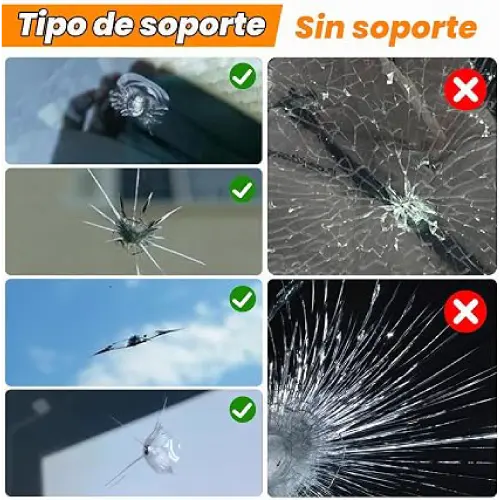 Repara golpes, estrellas y fisuras del parabrisas en minutos con resina de alta penetración y sistema de inyección a presión, sin desmontar el vidrio ni usar herramientas complicadas
