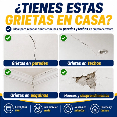 Repara grietas, huecos e imperfecciones desde la primera aplicación con cemento acrílico de alta adherencia, listo para usar en minutos y sin preparar mezclas ni llamar a un maestro.