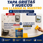 Repara grietas, huecos e imperfecciones desde la primera aplicación con cemento acrílico de alta adherencia, listo para usar en minutos y sin preparar mezclas ni llamar a un maestro.