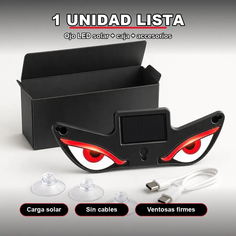 Ojos LED Solar para carro y moto: mirada agresiva, carga solar, independientes y con ventosas ultraresistentes