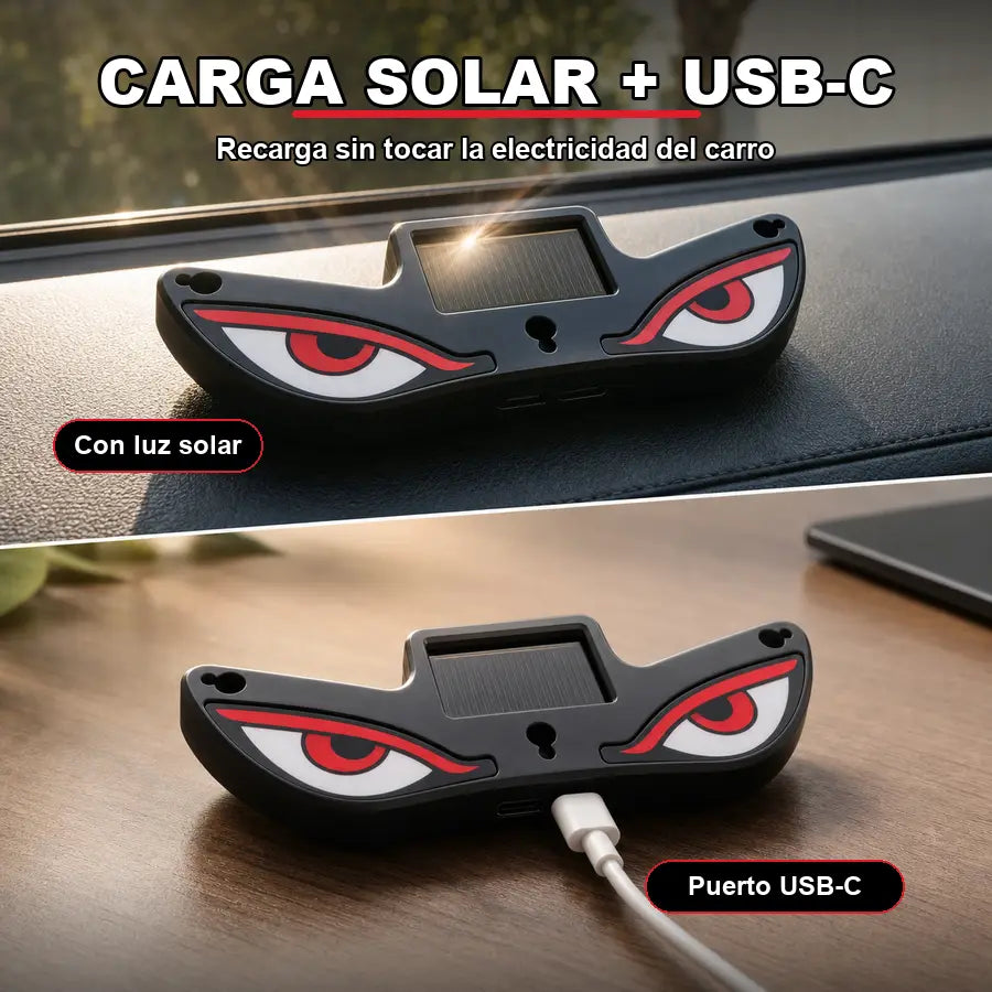 Ojos LED Solar para carro y moto: mirada agresiva, carga solar, independientes y con ventosas ultraresistentes