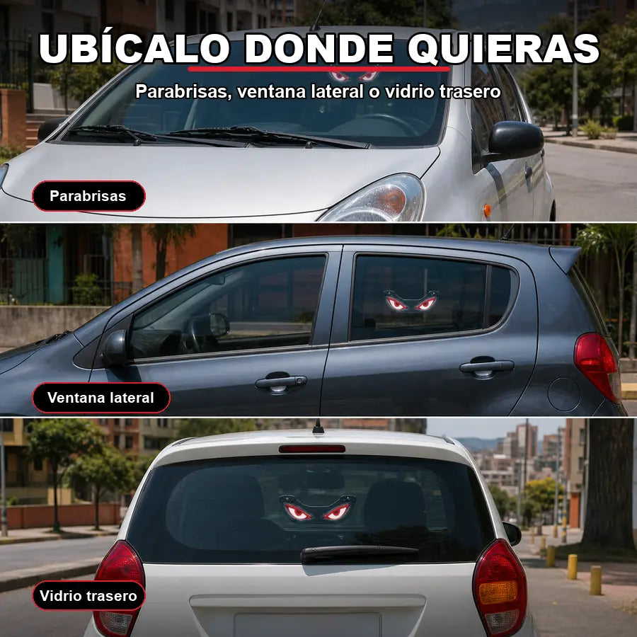 Ojos LED Solar para carro y moto: mirada agresiva, carga solar, independientes y con ventosas ultraresistentes