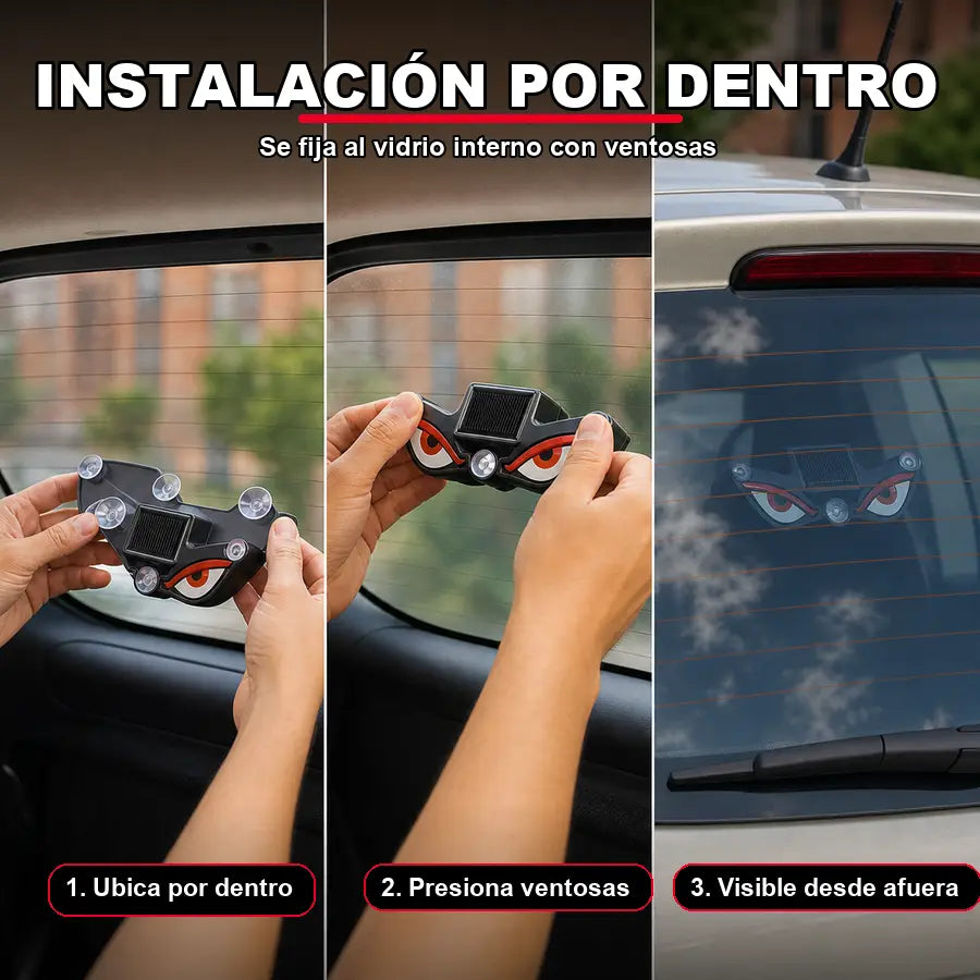 Ojos LED Solar para carro y moto: mirada agresiva, carga solar, independientes y con ventosas ultraresistentes